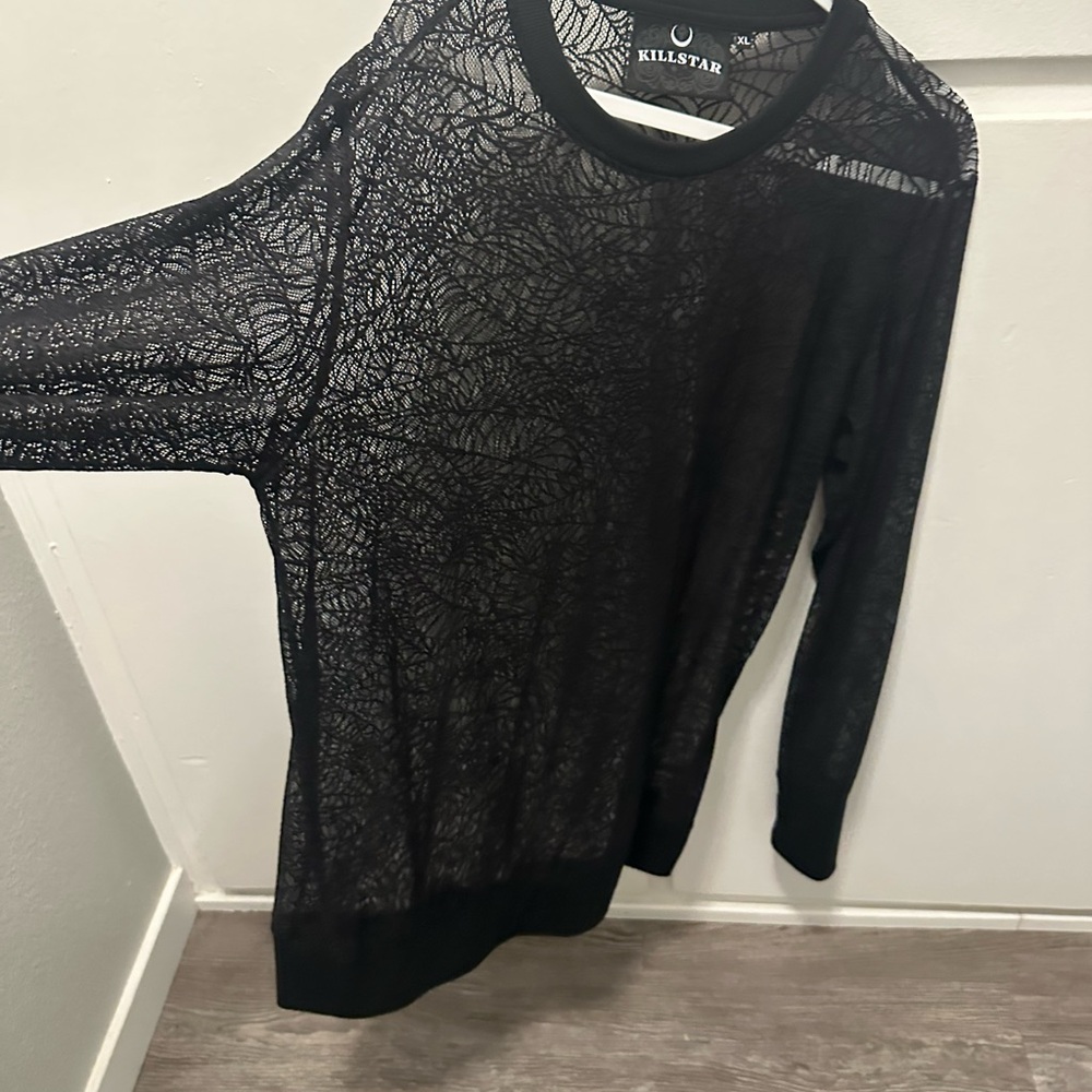 Killstar Spider Web Black Sheer Long Sleeve Top